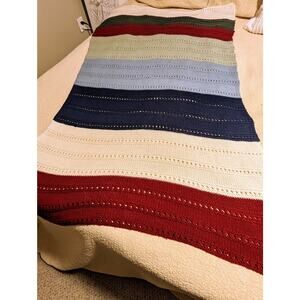 Handmade Crochet Afghan Couch Throw Lap Blanket Wide Striped 35”x 62”